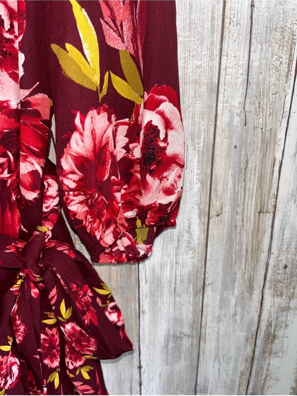 WHBM Dahlia Port Floral Godet Dress 3/4 Sleeve Tie Waist NWT Size 4 - Picture 4 of 7